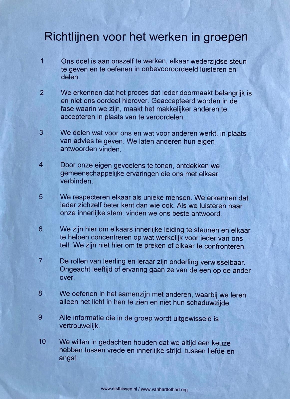 Richtlijnen werken in groep